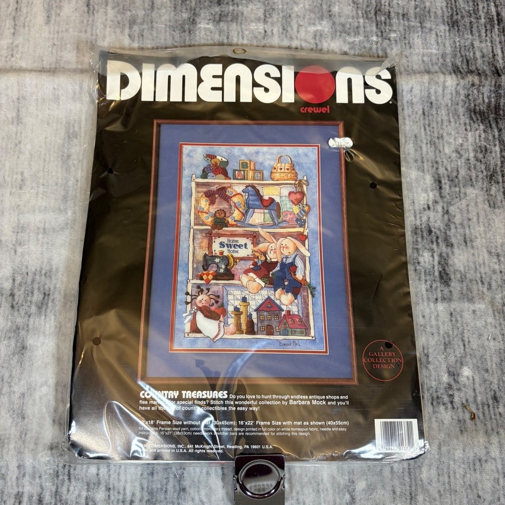 Vintage 1989 Dimensions Crewel Kit Country Treasures Barbara Mock 12x18 1372
